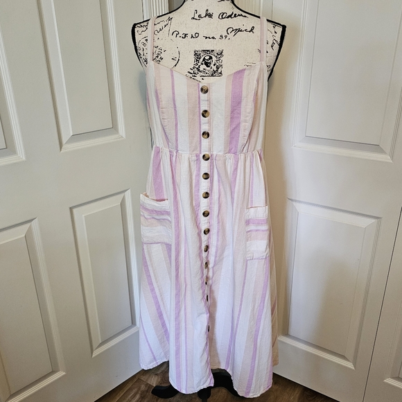 Torrid Striped Midi Linen Button-Front Dress - Picture 4 of 10